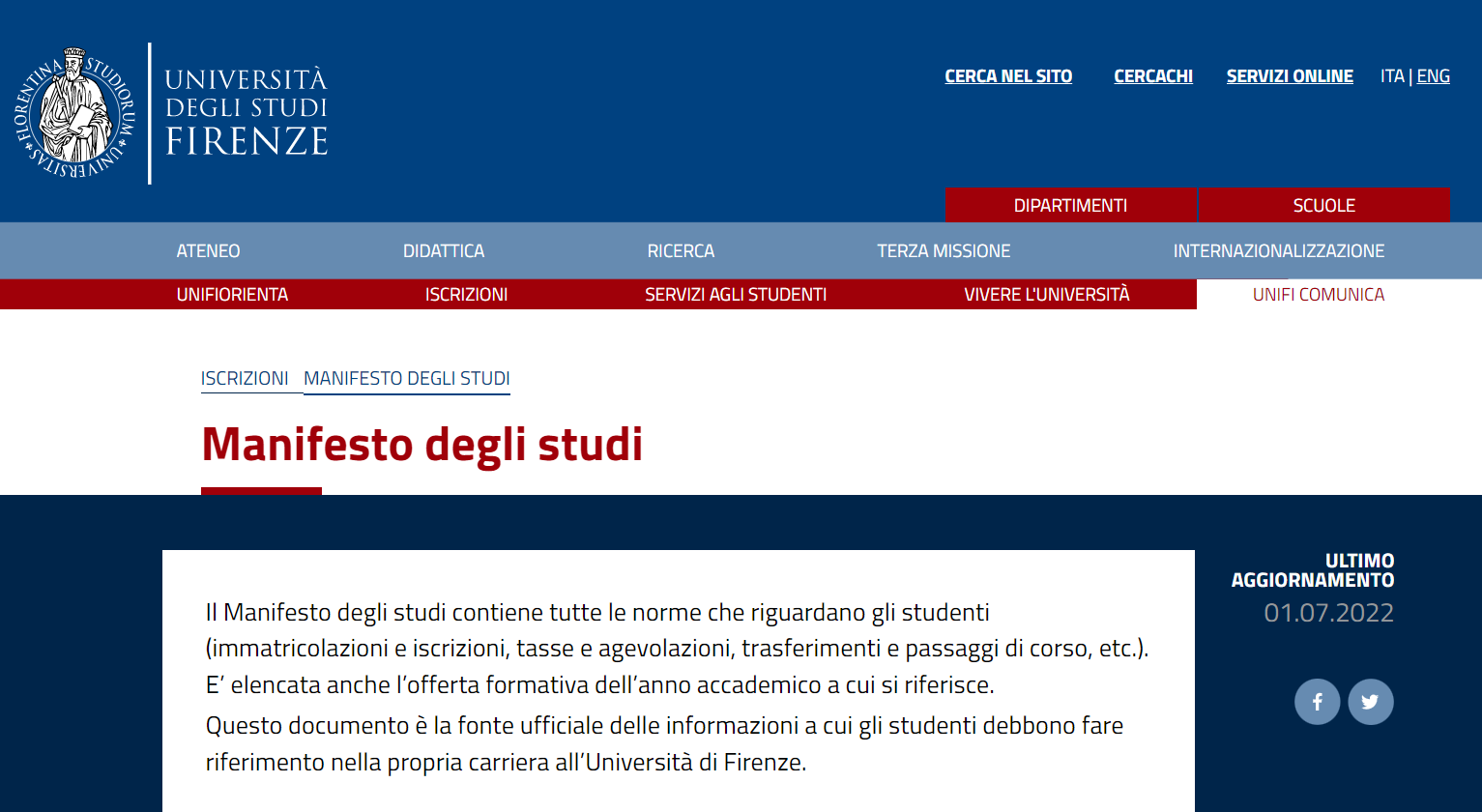 Università di Firenze - Manifesto degli studi per l’AA 2022/2023