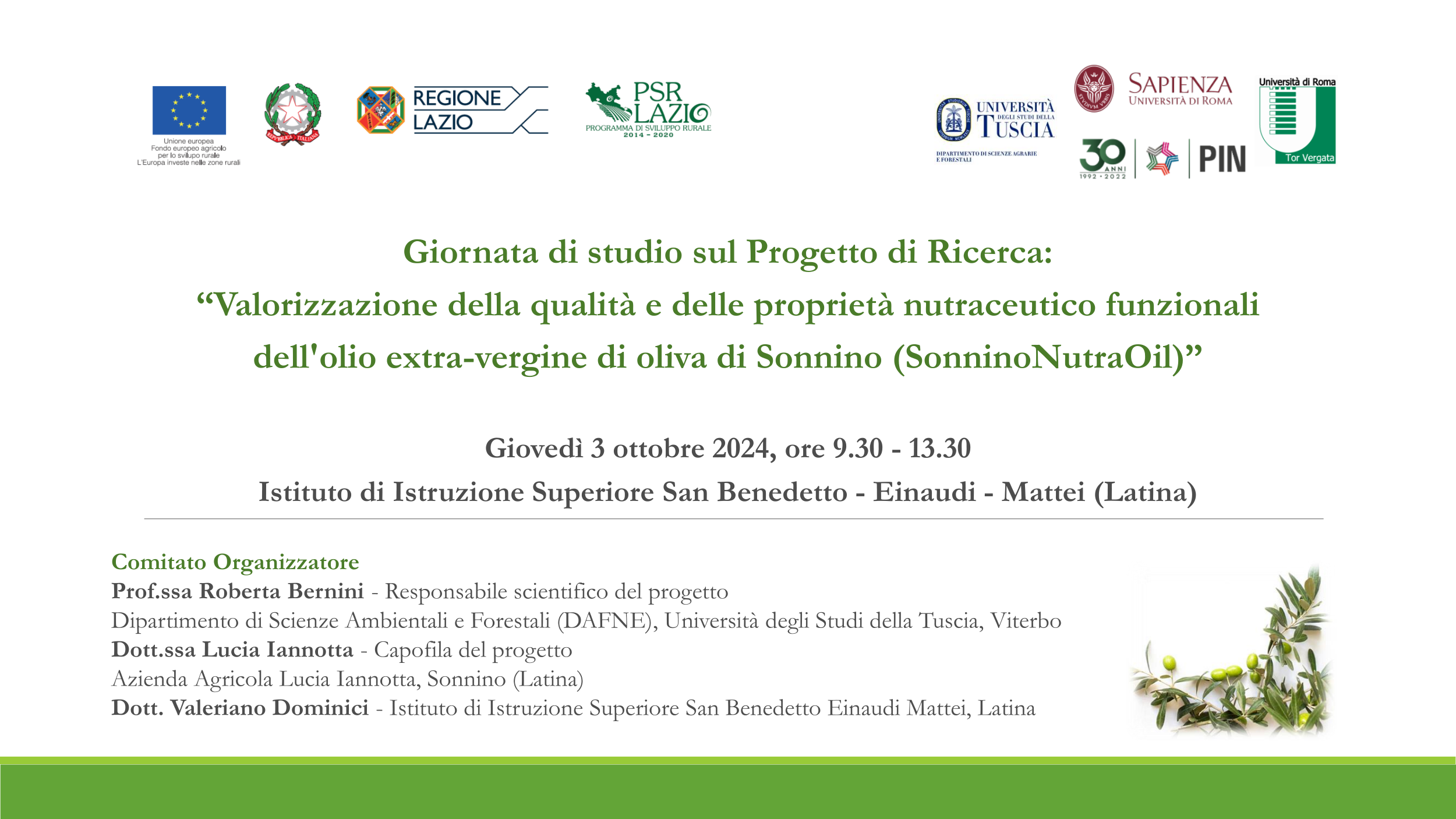 Valorizzazione della qualità e delle proprietà nutraceutico funzionali dell'olio extra-vergine di oliva di Sonnino (SonninoNutraOil)