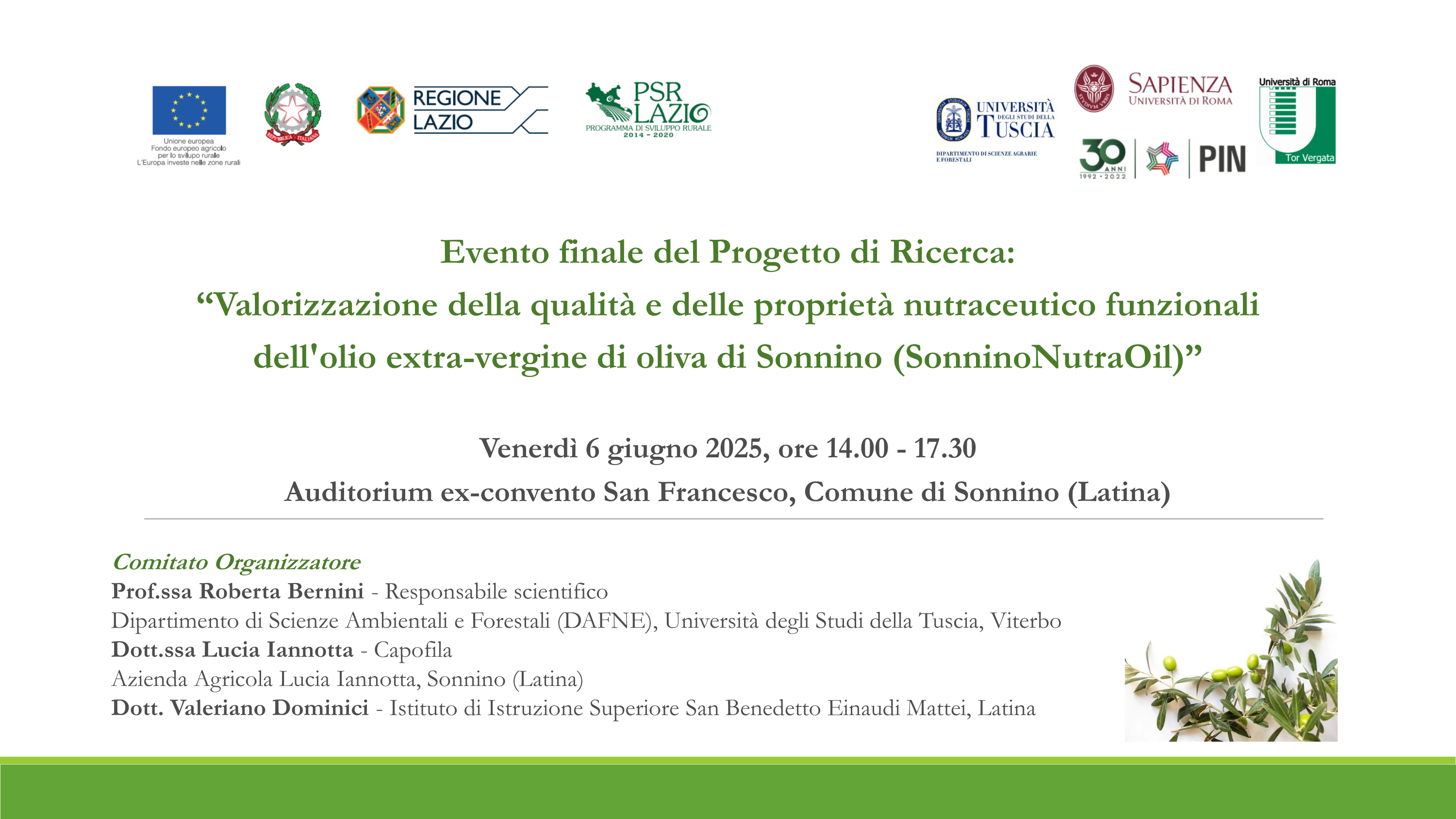 Valorizzazione della qualità e delle proprietà nutraceutico funzionali dell'olio extra-vergine di oliva di Sonnino (SonninoNutraOil)