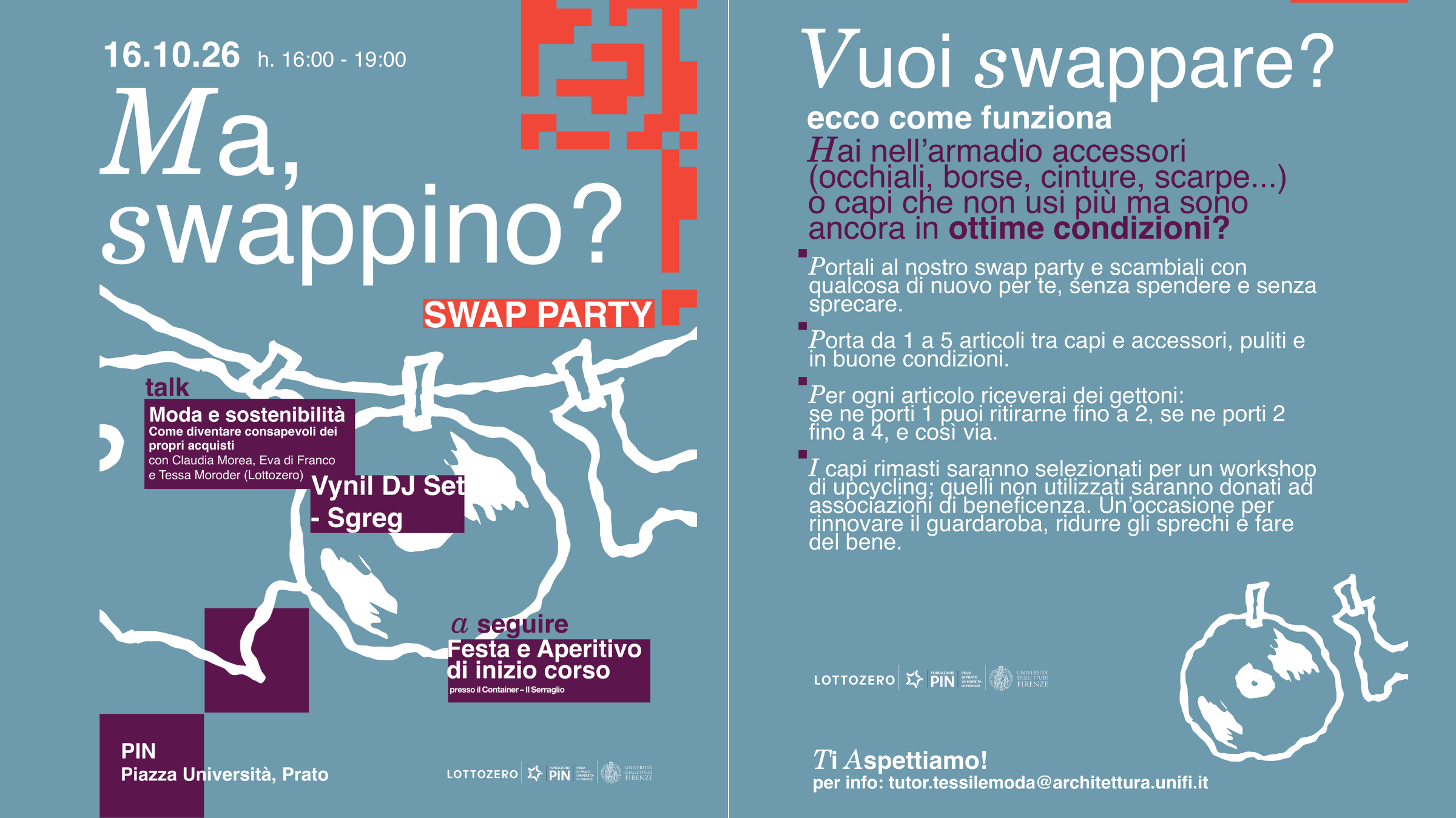 Design Tessile e Moda, Swap Party e aperitivo di inizio corso il 16 ottobre
